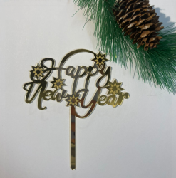 Изображение Топпер акриловый Happy New Year №212 акрил золото, 11 см