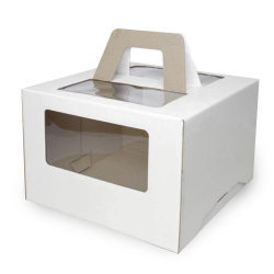 Изображение КОРОБКА для торта белая с РУЧКОЙ и окном 25,5*25,5*20 см
