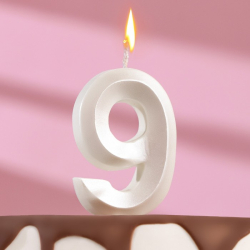 Изображение Свеча в торт "Грань", цифра "9", жемчужный, 6,5 см