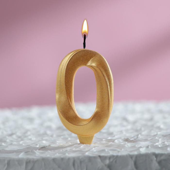 Изображение Свеча в торт "Грань", цифра "0", золотой металлик